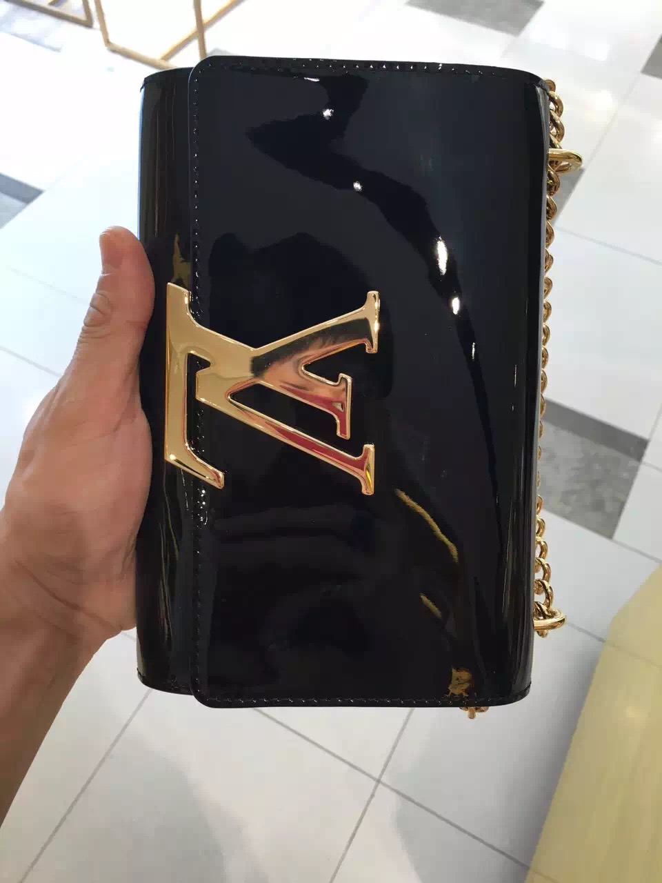 Real Louis Vuitton Louise MM Chain Bag M50433 Noir